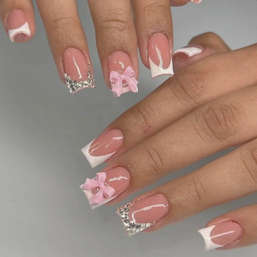Blush French Glow – 24pcs Press-On Nail Kit (Square Tips, Jelly Glue Included)