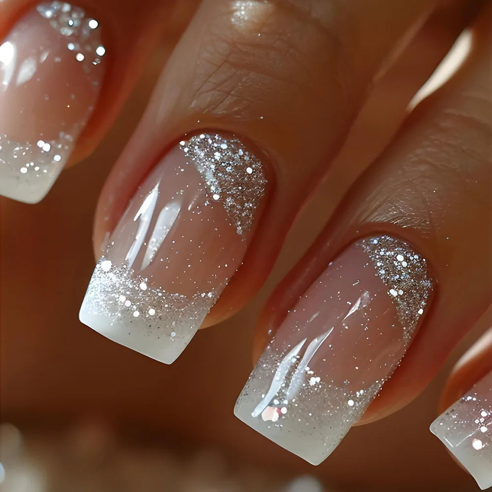 Blush French Glow – 24pcs Press-On Nail Kit (Square Tips, Jelly Glue Included)