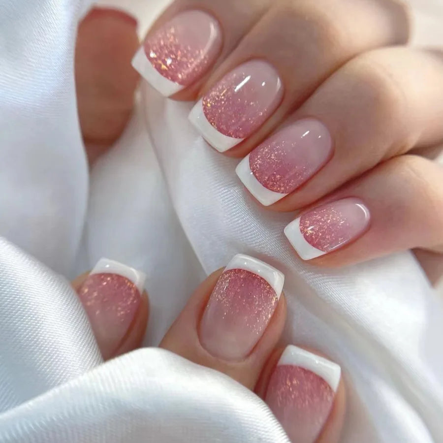 Blush French Glow – 24pcs Press-On Nail Kit (Square Tips, Jelly Glue Included)