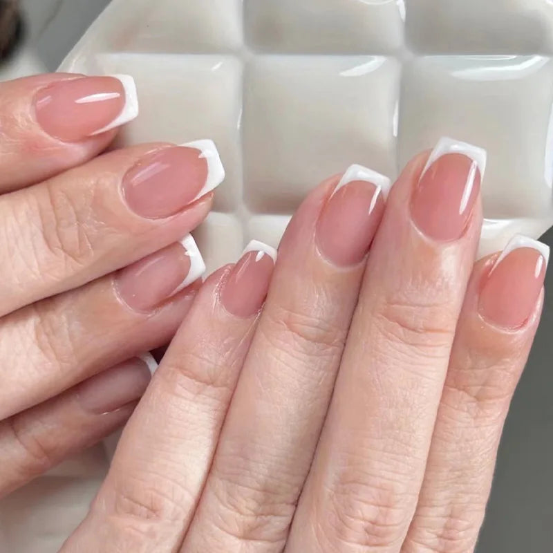Blush French Glow – 24pcs Press-On Nail Kit (Square Tips, Jelly Glue Included)