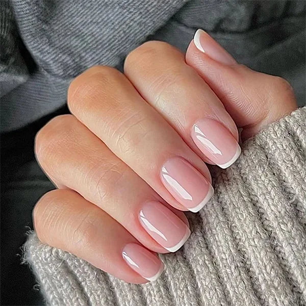 Blush French Glow – 24pcs Press-On Nail Kit (Square Tips, Jelly Glue Included)