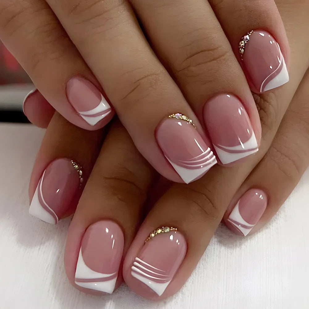 Blush French Glow – 24pcs Press-On Nail Kit (Square Tips, Jelly Glue Included)
