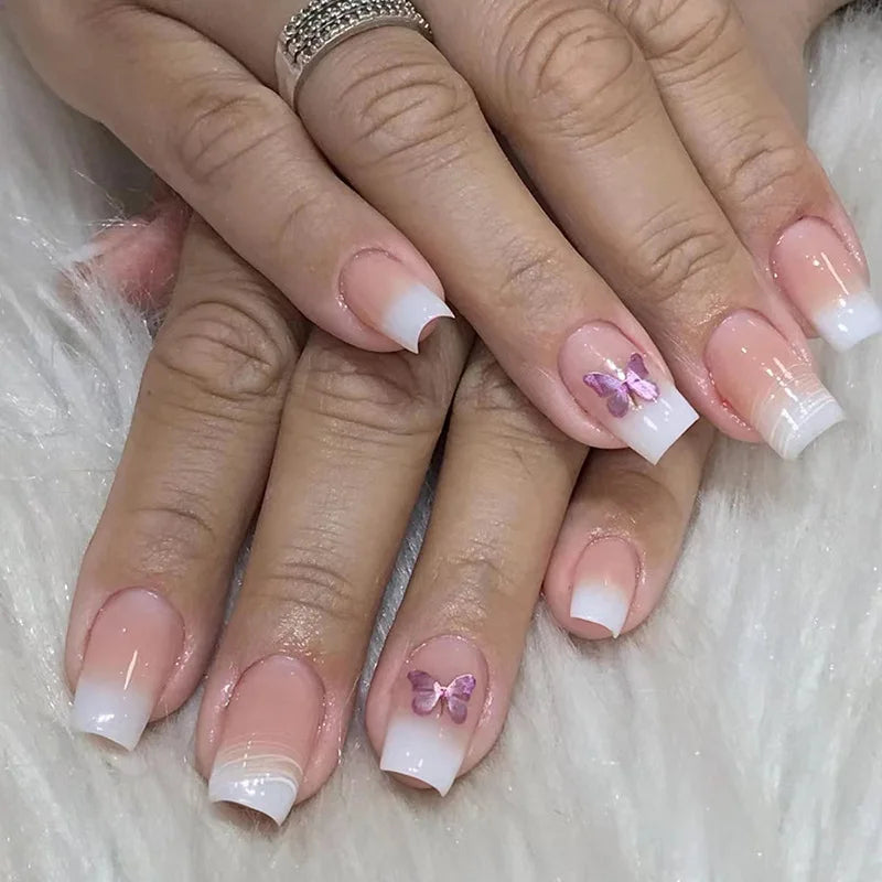 Blush French Glow – 24pcs Press-On Nail Kit (Square Tips, Jelly Glue Included)