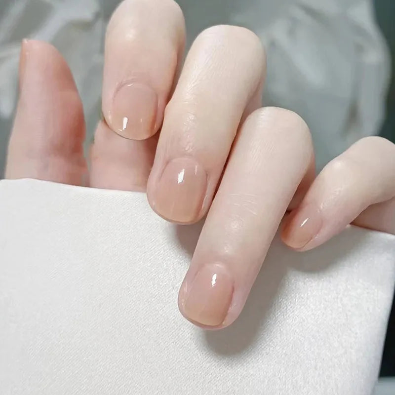 Blush French Glow – 24pcs Press-On Nail Kit (Square Tips, Jelly Glue Included)