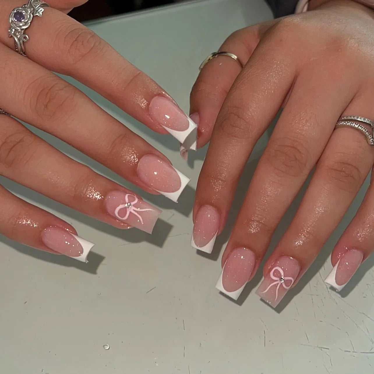 Blush French Glow – 24pcs Press-On Nail Kit (Square Tips, Jelly Glue Included)