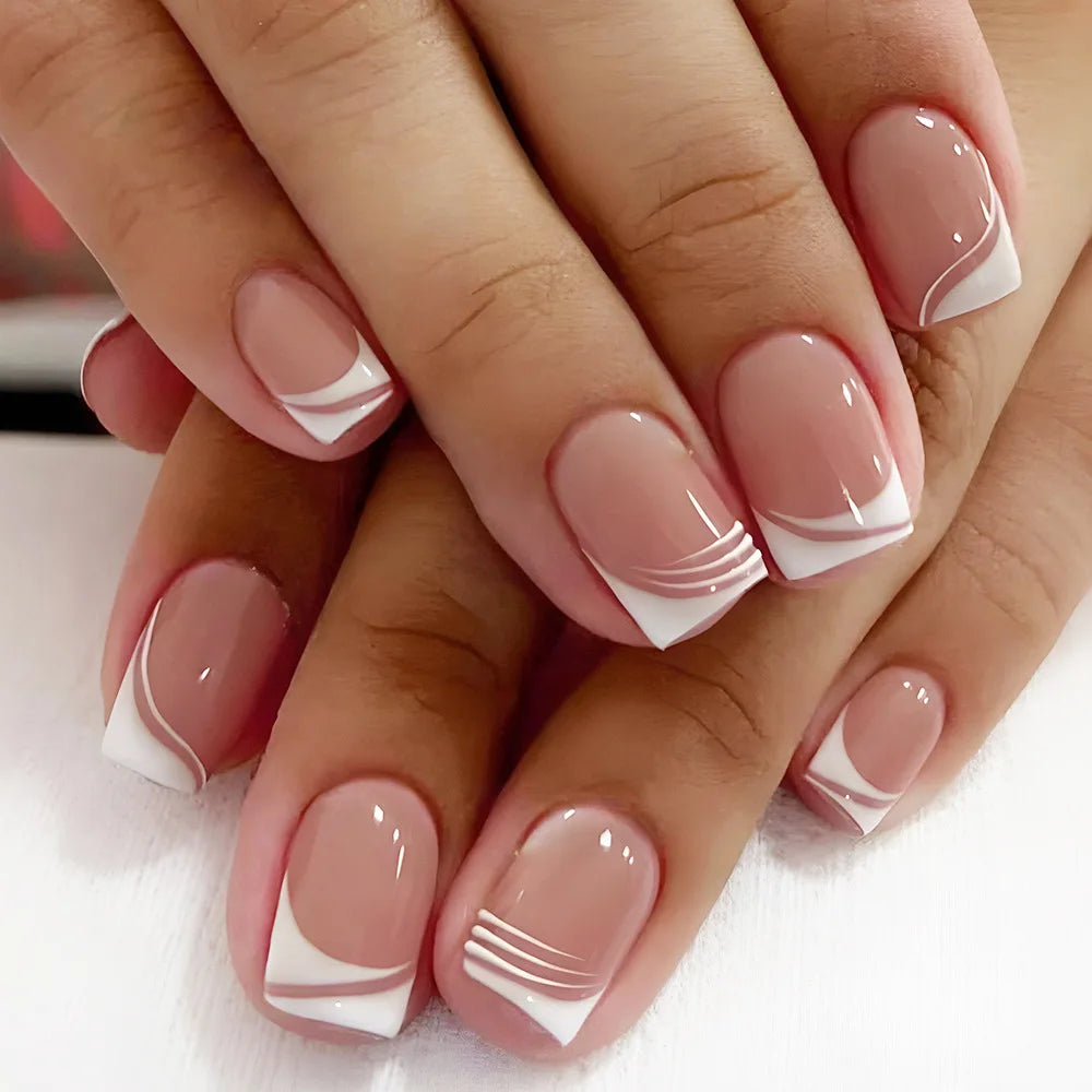 Blush French Glow – 24pcs Press-On Nail Kit (Square Tips, Jelly Glue Included)