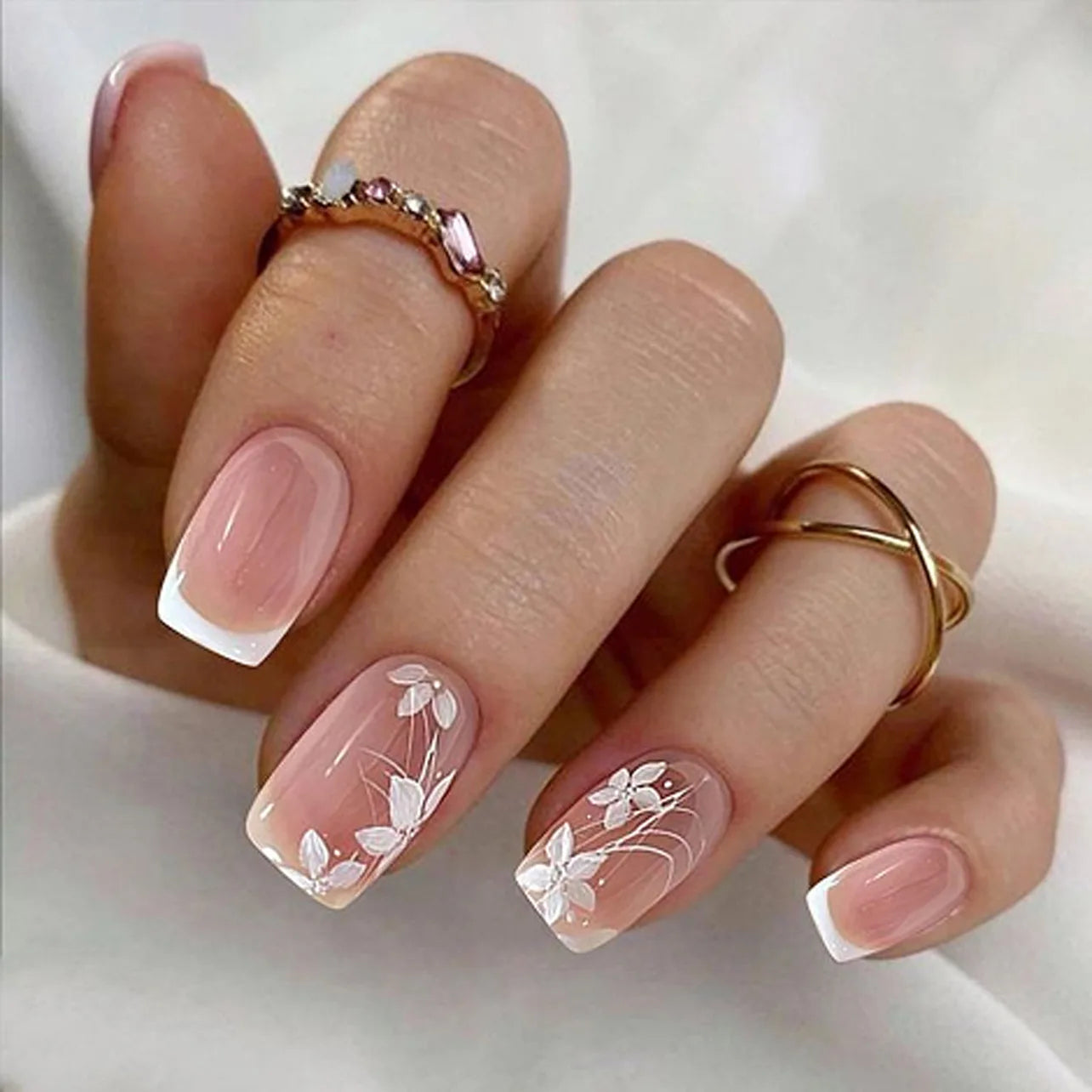 Blush French Glow – 24pcs Press-On Nail Kit (Square Tips, Jelly Glue Included)