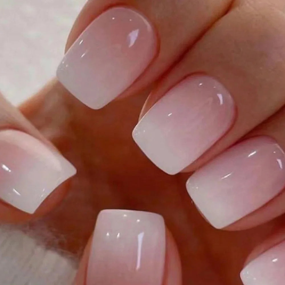 Blush French Glow – 24pcs Press-On Nail Kit (Square Tips, Jelly Glue Included)