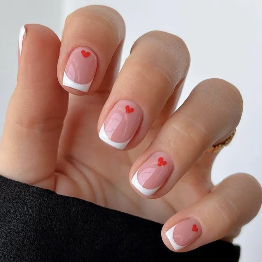 Blush French Glow – 24pcs Press-On Nail Kit (Square Tips, Jelly Glue Included)