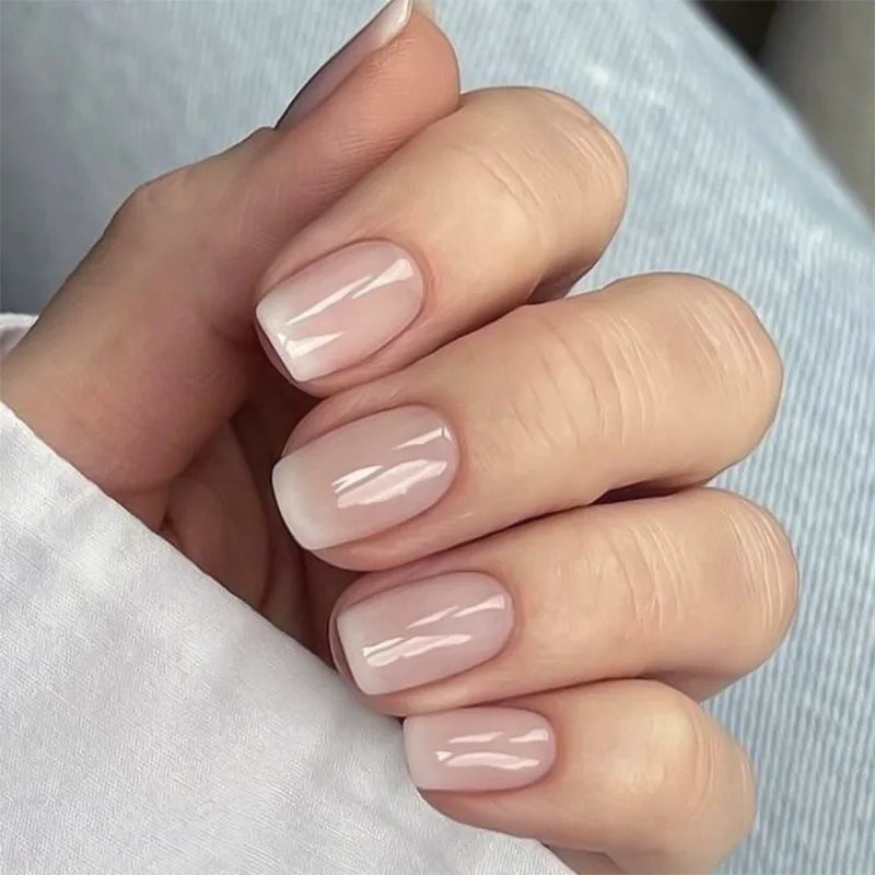 Blush French Glow – 24pcs Press-On Nail Kit (Square Tips, Jelly Glue Included)