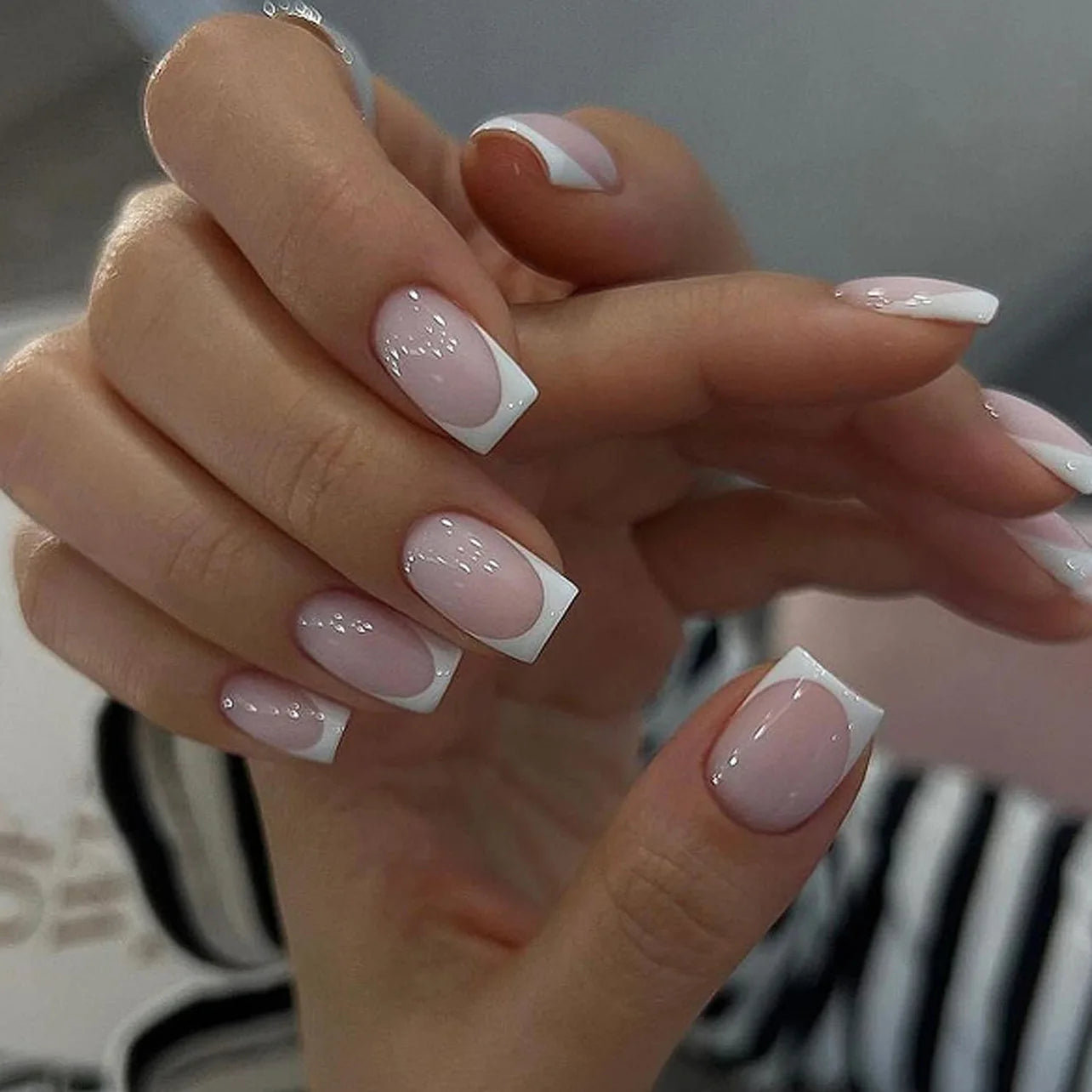 Blush French Glow – 24pcs Press-On Nail Kit (Square Tips, Jelly Glue Included)