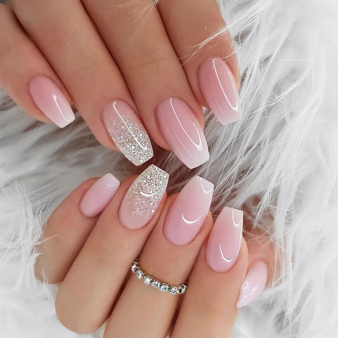 Blush French Glow – 24pcs Press-On Nail Kit (Square Tips, Jelly Glue Included)