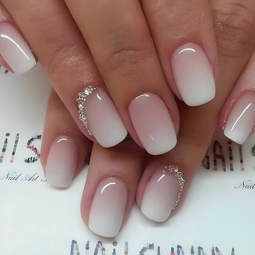 Blush French Glow – 24pcs Press-On Nail Kit (Square Tips, Jelly Glue Included)