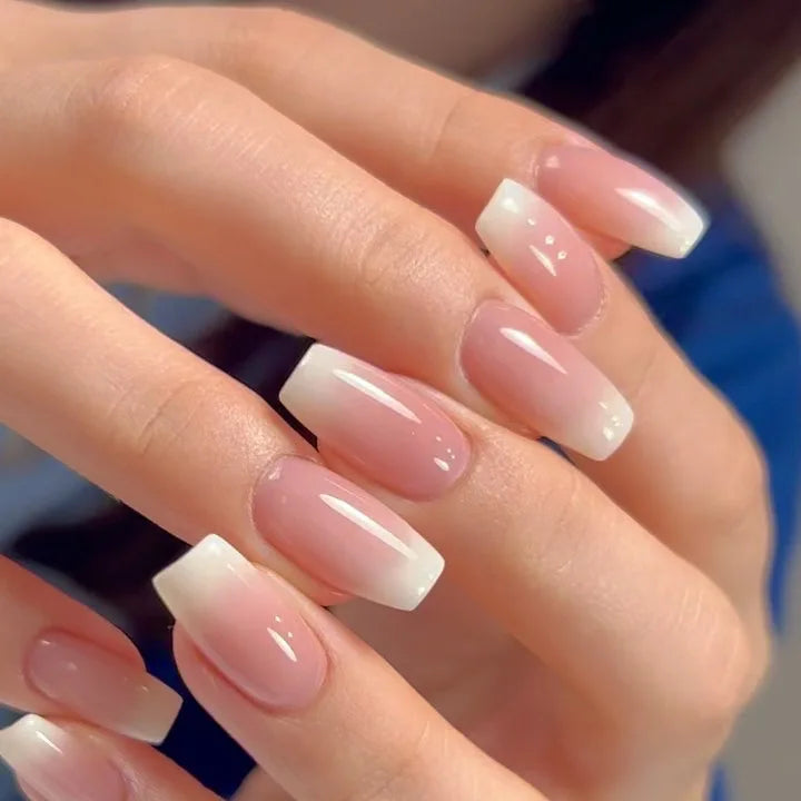 Blush French Glow – 24pcs Press-On Nail Kit (Square Tips, Jelly Glue Included)