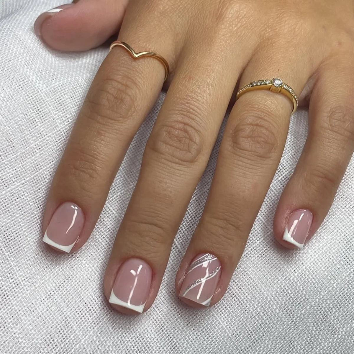 Blush French Glow – 24pcs Press-On Nail Kit (Square Tips, Jelly Glue Included)