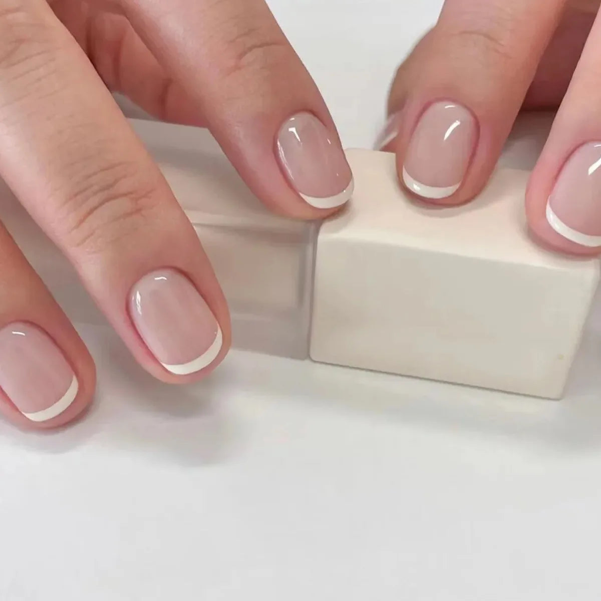 Blush French Glow – 24pcs Press-On Nail Kit (Square Tips, Jelly Glue Included)