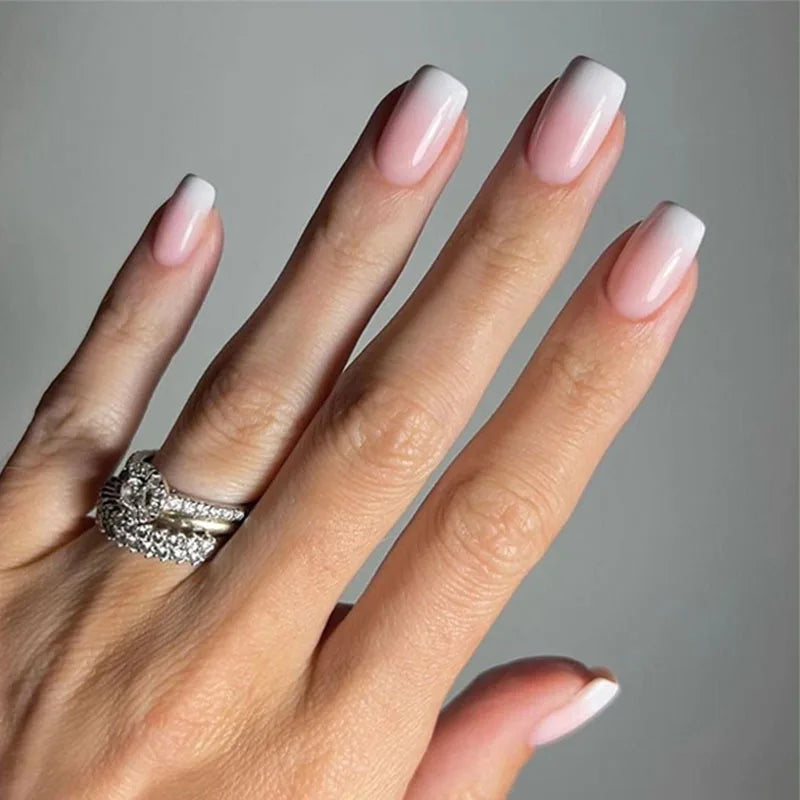 Blush French Glow – 24pcs Press-On Nail Kit (Square Tips, Jelly Glue Included)